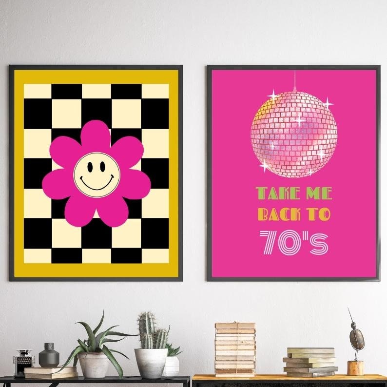 Retro Gallery Wall Colorful 70s Poster Set Throwback Art Prints Maximalist Wall Art Disco Ball Poster Mid Century Modern Art Prints image 3