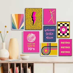 Retro Gallery Wall Colorful 70s Poster Set Throwback Art Prints Maximalist Wall Art Disco Ball Poster Mid Century Modern Art Prints image 1