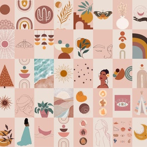 100 pcs Boho Wall Collage Kit | Burnt Orange | Wall Collage Aesthetic Prints | Teen Room Art | DIGITAL DOWNLOAD | Boujee Teen Wall Collage |