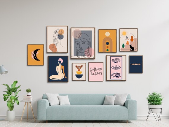 Boho Modern Wall Art Set of 10 Prints, Abstract Gallery Wall Set, Trendy Wall Decor, Fineline Printable Art, Boho Posters,Dorm Room Wall Art