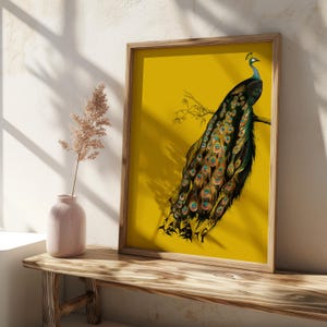 Vintage art nouveau-print pauw, mosterdgeel muurdecoratie (digitale download) afbeelding 8