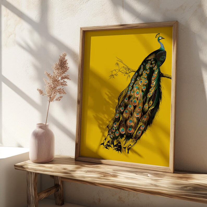 Vintage art nouveau-print pauw, mosterdgeel muurdecoratie (digitale download) afbeelding 8