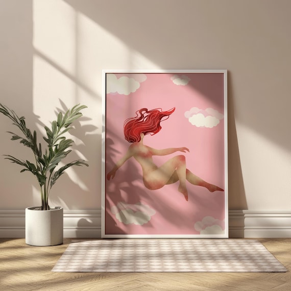 Floating in Pink Preppy Wall Art Print DIGITAL, y2k Feminine Wall Decor