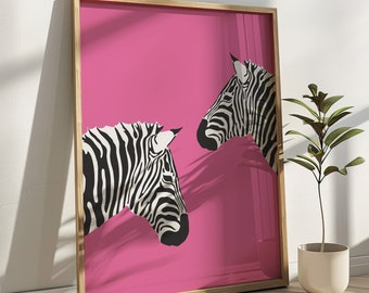 Zebras on Pink Preppy Poster Zebra Art Print, y2k Animal Poster DIGITAL