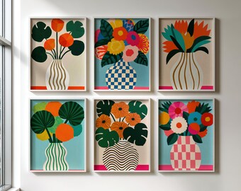 Flower Bouquets in Vase Colorful Paintings Floral Wall Art Print Set of 6 DIGITAL