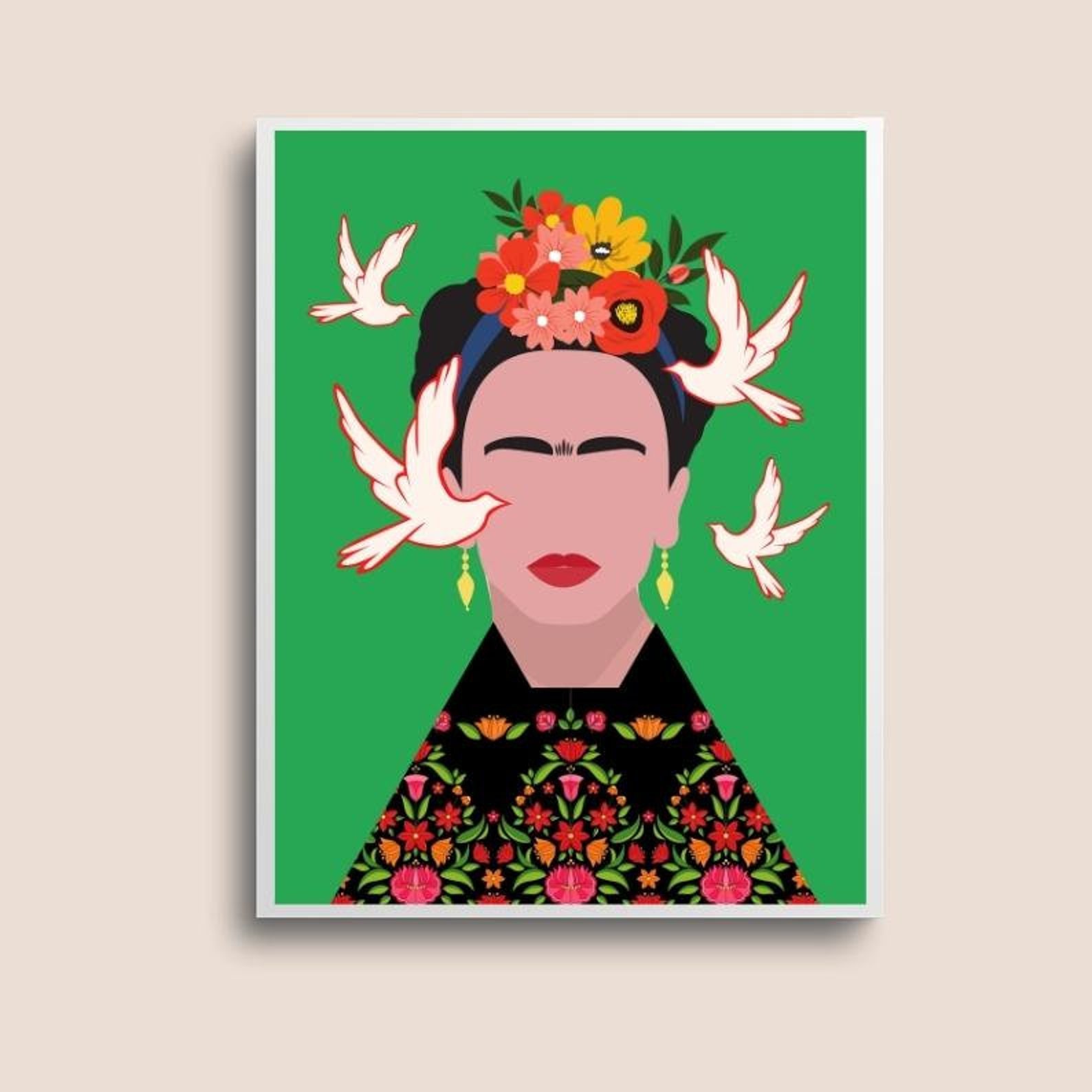 Frida Kahlo Wall Art Print Colorful Frida Posterfrida Kahlo Etsy