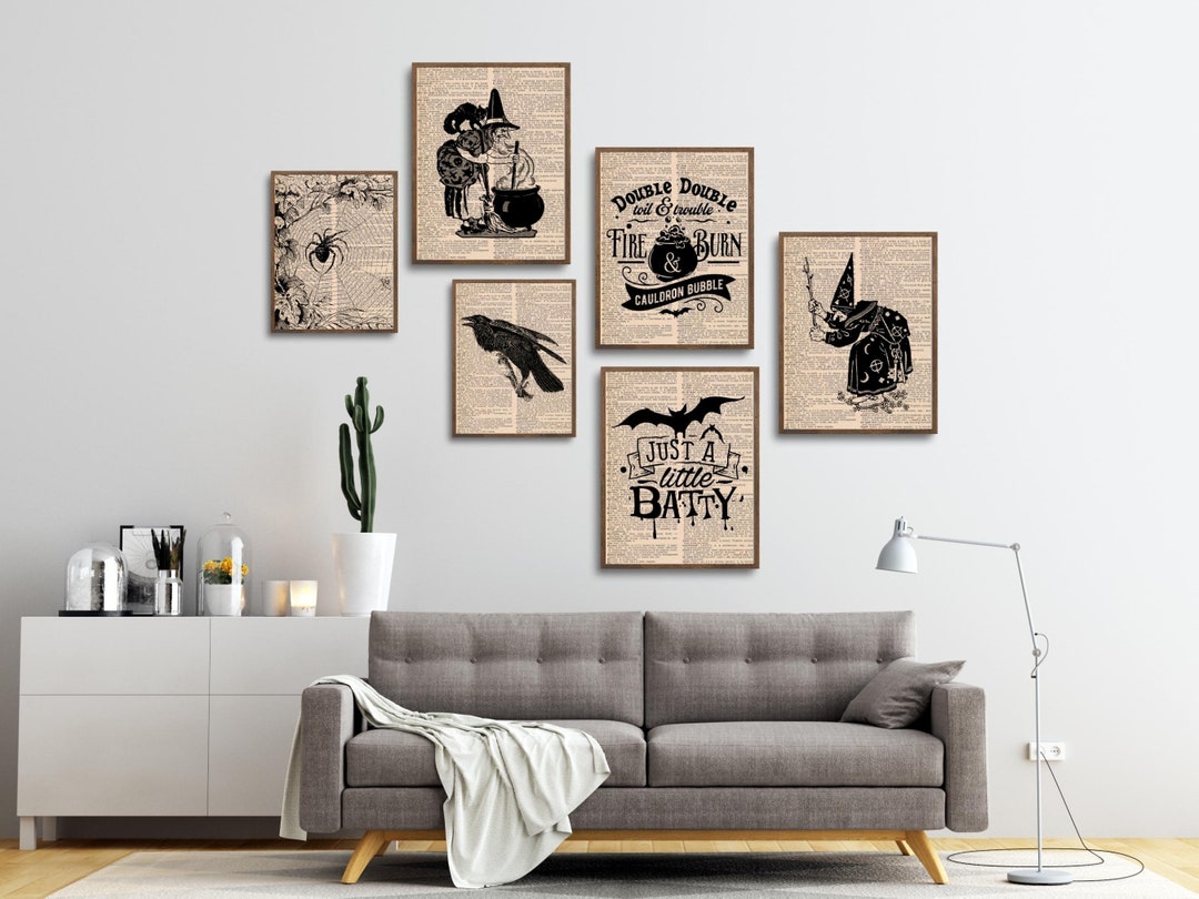 Vintage Halloween Gallery Wall Set of 6, Dictionary Wall Art Prints ...