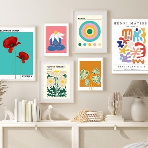 Eclectic Wall Art DIGITAL, Henri Matisse Print Set of 6, Bauhaus Poster, Colorful Exhibition Posters, Red Poppy Poster, Flower Market Print