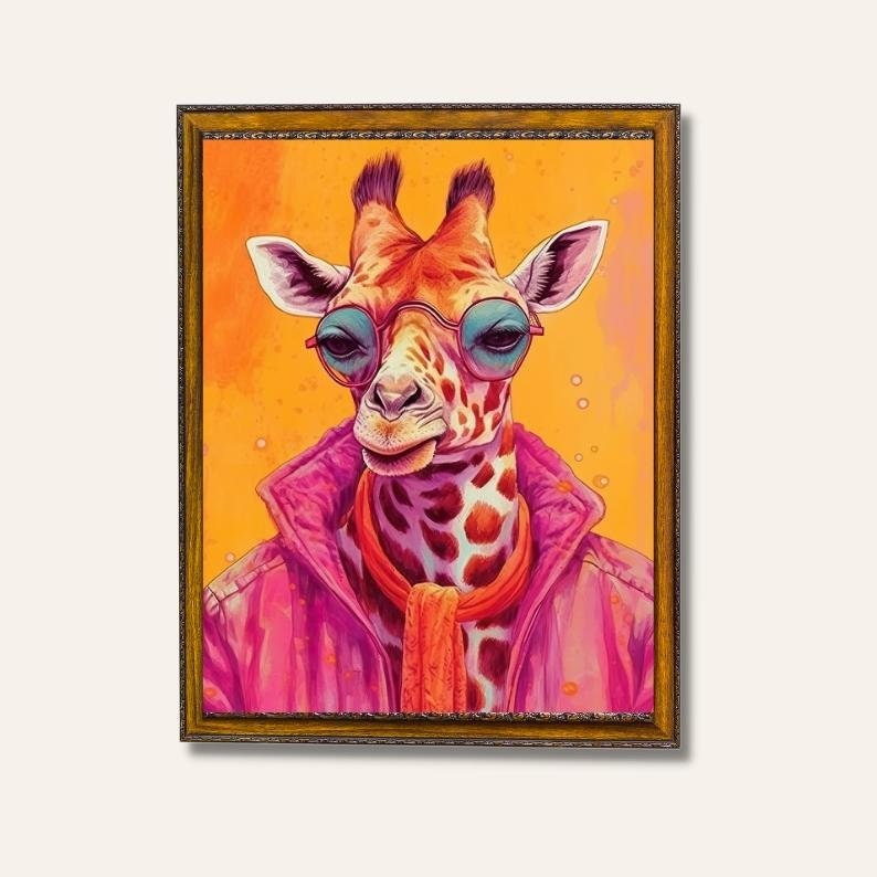 Colorful Animal Fashion Art Prints Maximalist Wall Art Funky Animal Fashion Portraits Cute Hipster Print Quirky Wall Art Preppy Poster Set image 8