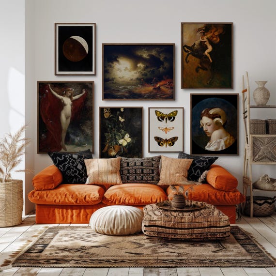 Vintage Witchy Gallery Wall Set of 7 Prints DIGITAL, Gothic Wall Decor, Dark Academia Art, Moody Posters, Dark Gloomy Art, Jean Leon Gerome