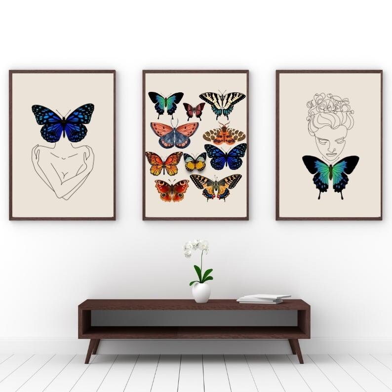 Printable Butterfly Wall Art Butterflies Poster 3 Piece Wall - Etsy