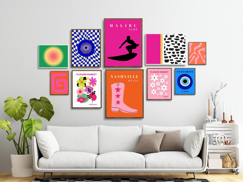 Vibrant Wall Art Gallery Wall Set of 10 Eclectic Wall Art Etsy