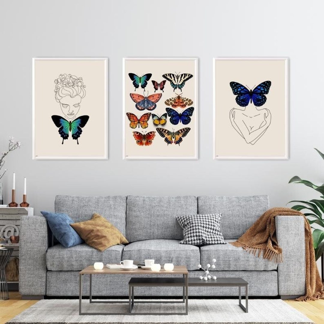 Printable Butterfly Wall Art, Butterflies Poster, 3 Piece Wall Art ...