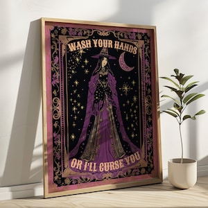 Wash Your Hands or I will Curse You Tarot Karte Badezimmer Wand Kunst Druck Witchy Poster Gothic Aesthetic Badezimmer Wand Dekor Dark Academia Art