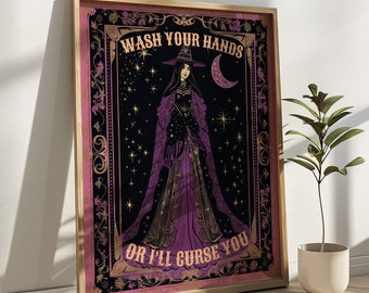 Wash Your Hands or I will Curse You Tarot Card Bathroom Wall Art Print Witchy Poster Gothic Aesthetic Bathroom Wall Decor Dark Academia Art