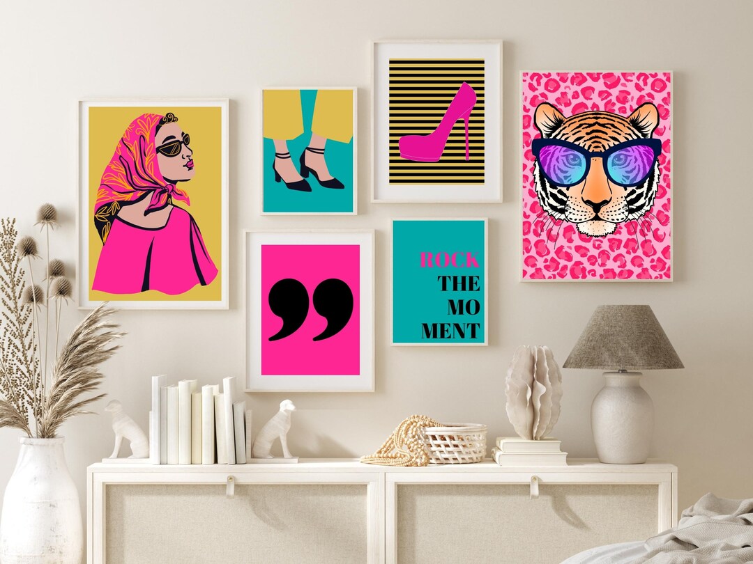 Retro Maximalist Wall Art Set of 6, Colorful Posters, Vibrant Gallery