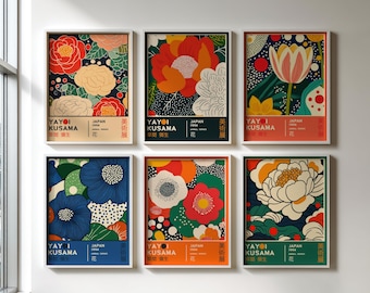 Yayoi Kusama Floral Exhibition Poster Set of 6 Retro Japanese Pop Art Prints DIGITAL