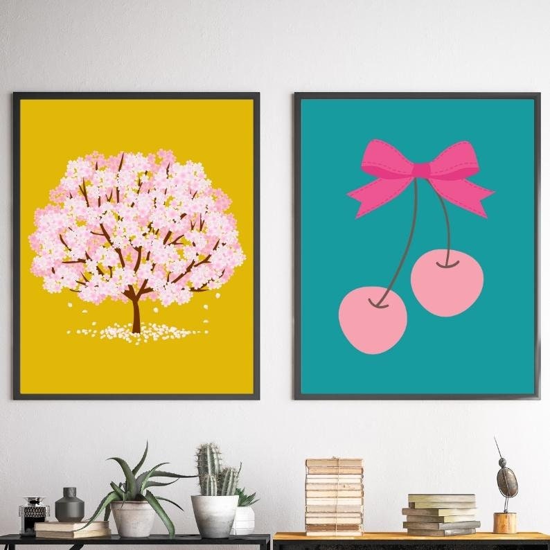 Retro Gallery Wall Set Set of 6 Prints Preppy Wall Art Etsy