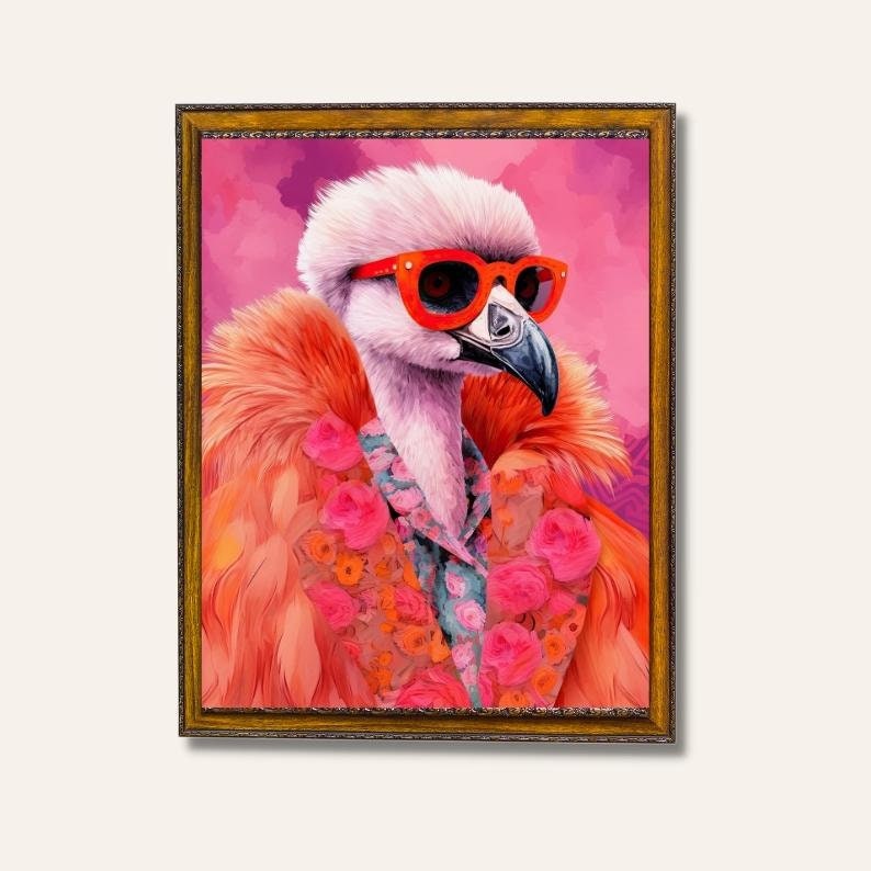 Colorful Animal Fashion Art Prints Maximalist Wall Art Funky Animal Fashion Portraits Cute Hipster Print Quirky Wall Art Preppy Poster Set image 9
