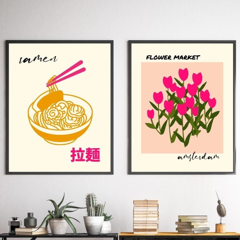 Eclectic Gallery Set of 6 Hot Pink and Yellow Wall Art Prints Etsy