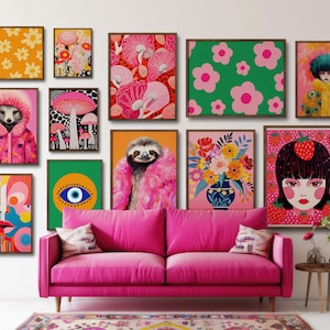 Funky Gallery Wall 12er Set Maximalist Wandkunst Bunte Poster Abstrakte Drucke Yayoi KusamaQuirky Wandkunst Preppy Poster y2k ästhetisch