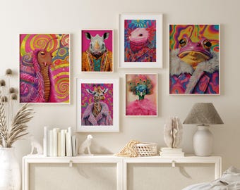 Anthropomorphic Animal Fashion Art Maximalist Print Set of 6 DIGITAL