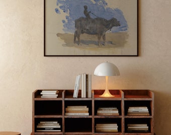 Vintage Printable Boy on Water Buffalo Print Artwork
