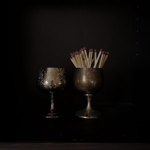 Vintage Silver Goblet Matchstick Holder With Striker Tarnished large