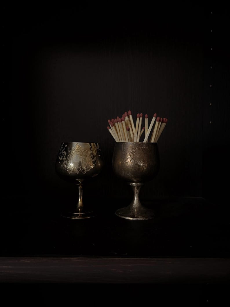 Vintage Silver Goblet Matchstick Holder With Striker Tarnished large