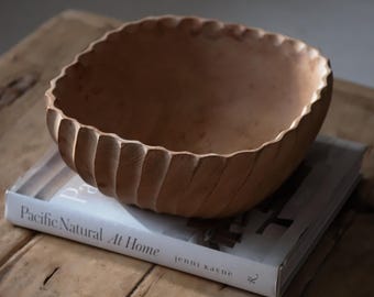 Vintage Hand-Carved Wooden Bowl | Primitive Rustic Decor | Sculpted Wooden Centerpiece