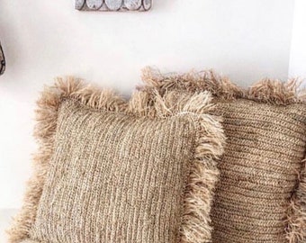 Pack of 2 Pillows for Patio Furniture: 12” x 19” x 6” Honeycomb Indoor/Outdoor Raffia Seashore Reef Lumbar Toss Pillow: Woven Faux Jute Recycled Polyester Fill UV Resistant