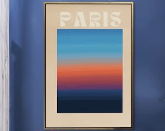 París atardecer digital imprimible ? Cartel del atardecer del horizonte | Paisaje abstracto
