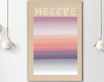 Megève Puesta de sol Digital Imprimible ? Cartel del atardecer del horizonte | Paisaje abstracto