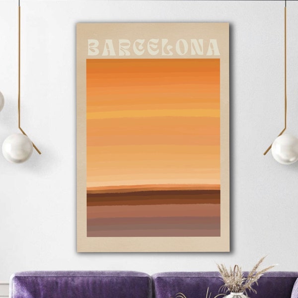 Barcelona Sunset Digital Printable | Horizon Sunset Poster | Abstract Landscape