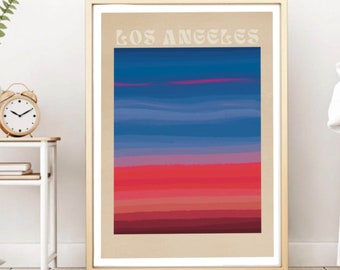Imprimible digital del atardecer de Los Ángeles | Cartel del atardecer del horizonte | Paisaje abstracto