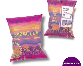 Bolsa de patatas fritas personalizada para festivales (imprimible), etiqueta digital para festivales (descargable), imprimible para festivales de música, festivales tropicales, bolsa de patatas fritas de cumpleaños.