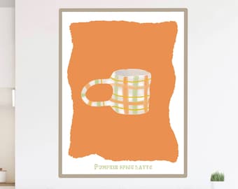 Coffee Art Print Pumpkin Spice Latte | DIGITAL INSTANT DOWNLOAD | Coffee Gallery Wall Art| Ceramic Coffee Collection