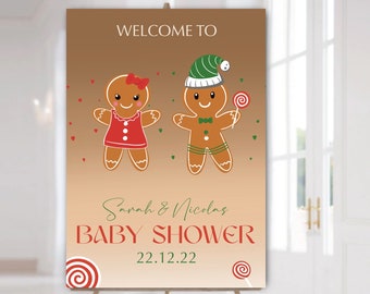 Christmas Welcome Sign | DIGITAL Printable Custom Poster | Gingerbread Gender Reveal | Baby shower Sign | Boy or Girl Christmas