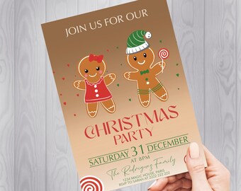 Christmas Party Invitation | DIGITAL Custom Invitation | Gingerbread Christmas | Christmas Birthday Invitation | Baby Shower Gender Reveal
