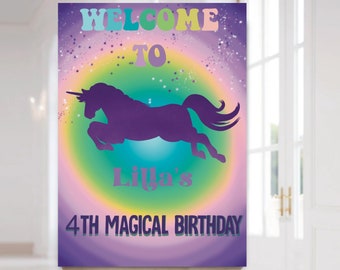 Unicorn Welcome Sign | DIGITAL CUSTOM PRINTABLE | Pastel Unicorn Birthday | Magical Party sign Poster