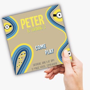 Minions birthday invitation card, digital file, digital birthday invitation, digital card