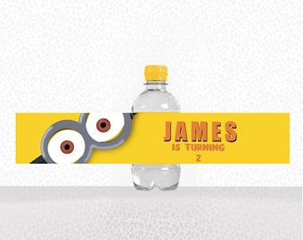 Etiqueta de botella de agua les Minions, Etiquetas de botella de agua despreciables, plantilla editable