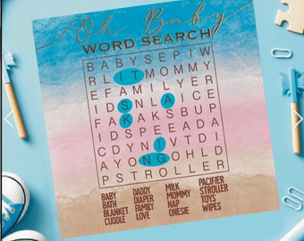 Búsqueda de palabras de revelación de género, juego de baby shower imprimible, actividad de baby shower de género neutro, es un NIÑO, fiesta rosa azul Descarga instantánea