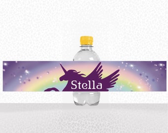 Etiquetas de botellas de agua-Unicornio Arco Iris Pastel- cumpleaños-eventos-Fiesta-imprimible-Descarga digital- decoraciones