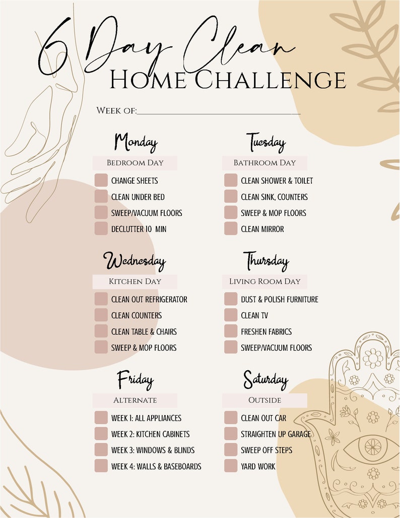 Clean Home Challenge Printable Checklist Tarot Mental Health Anxiety