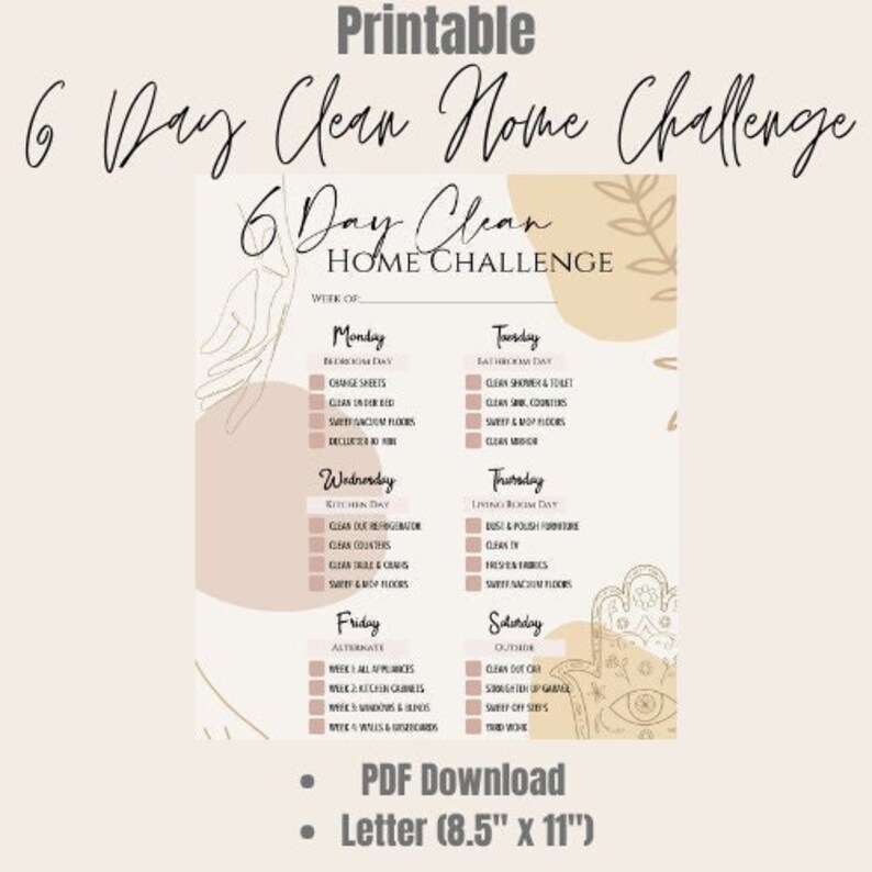Clean Home Challenge Printable Checklist Tarot Mental Health Anxiety
