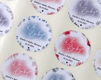 Personalised Baby Shower Sticker // Baby shower stationery, DIY baby shower, Custom oh baby sticker, Baby shower sticker, Budget baby shower