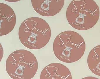 Scent With Love Sticker // Wax melt packaging, Luxury wax melt sticker, Wax burner sticker, Wax melt post, Pretty wax business label