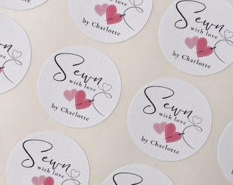 Personalised Sewn With Love Sticker // Custom sewing label, Fabric business, 37mm round sticker, Luxury sewing label, Sewing hobby