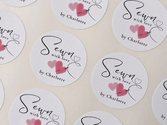 Personalised Sewn With Love Sticker // Custom sewing label, Fabric business, 37mm round sticker, Luxury sewing label, Sewing hobby